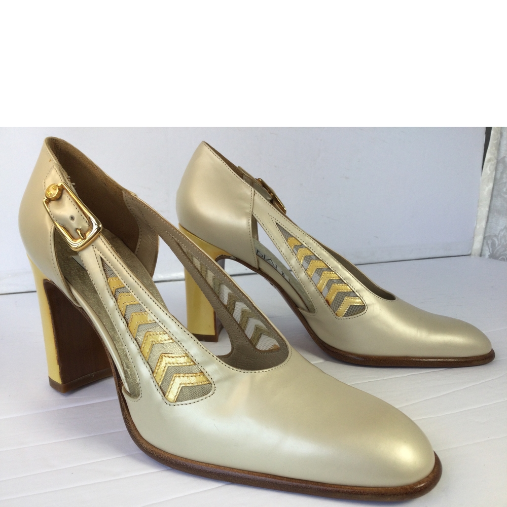 Handmade Fabiani Cream Pumps 3 Metallic Pearl Character US 5.5 - Picture 2 of 10